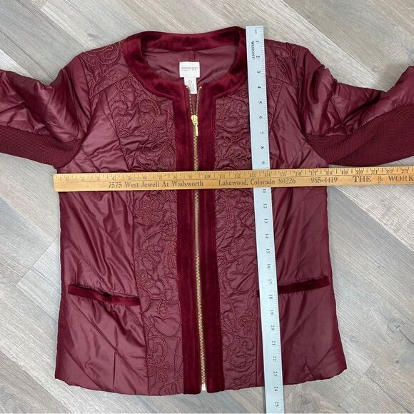 Zenergy by Chico’s Quilted Embroidered Puffer Moto Jacket Maroon Red Small - Picture 15 of 16